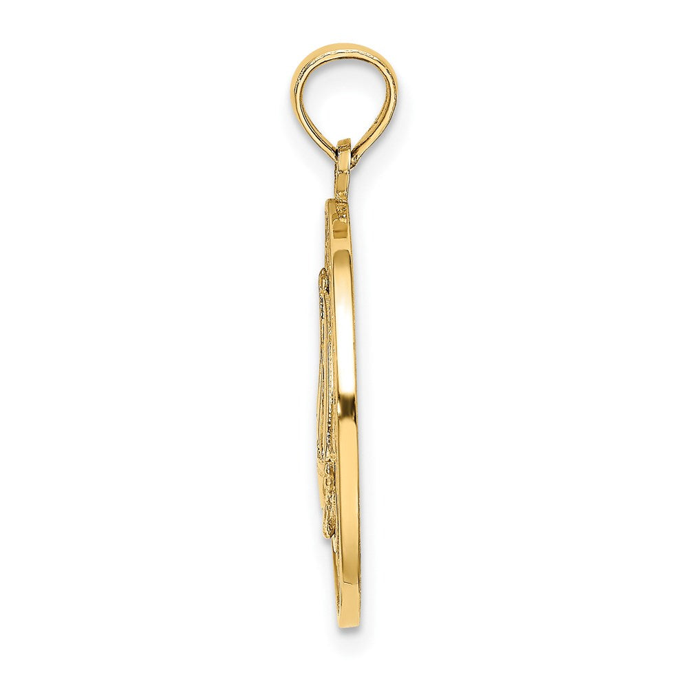 Million Charms 14K Yellow Gold Themed Turks & Caicos On Round Frame With Nautical Sailboat Charm