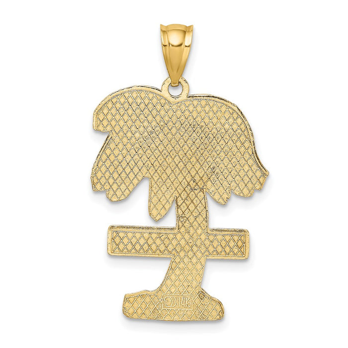 Million Charms 14K Yellow Gold Themed 2-D Palm Beach On Palm Tree Charm