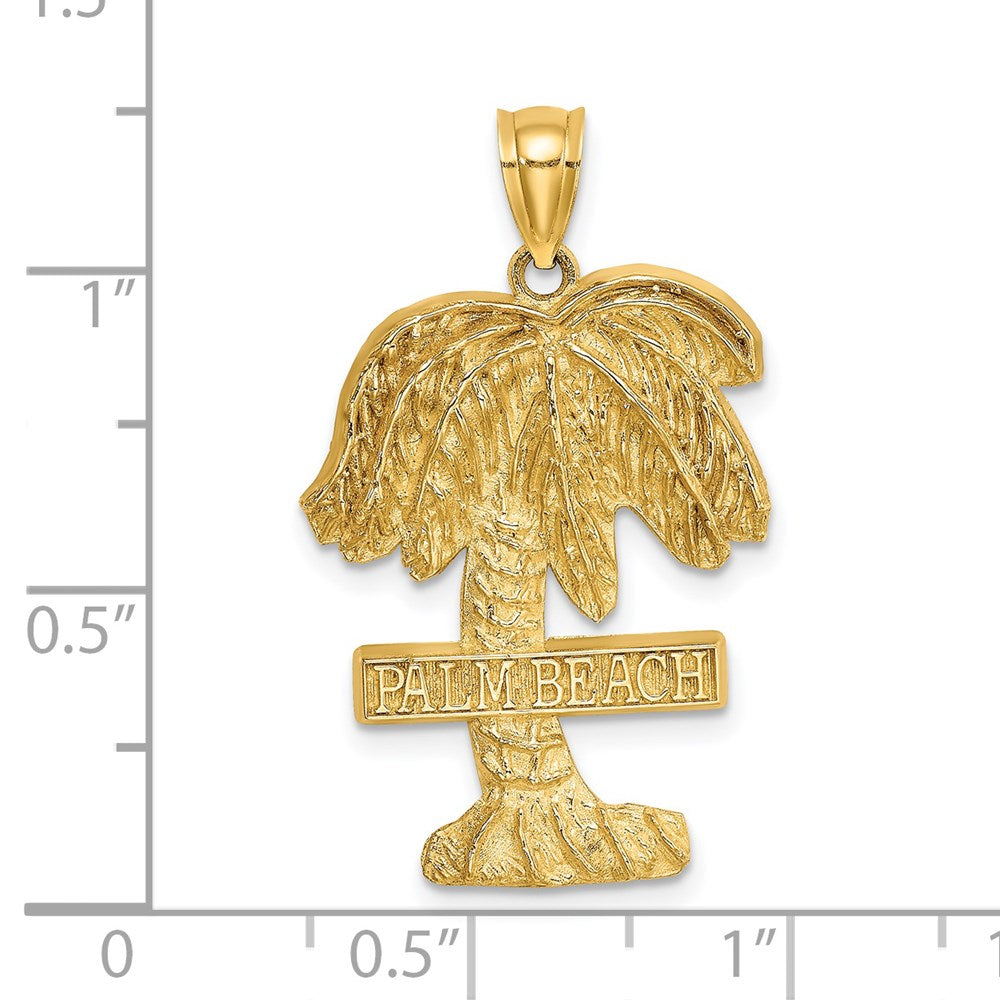 Million Charms 14K Yellow Gold Themed 2-D Palm Beach On Palm Tree Charm