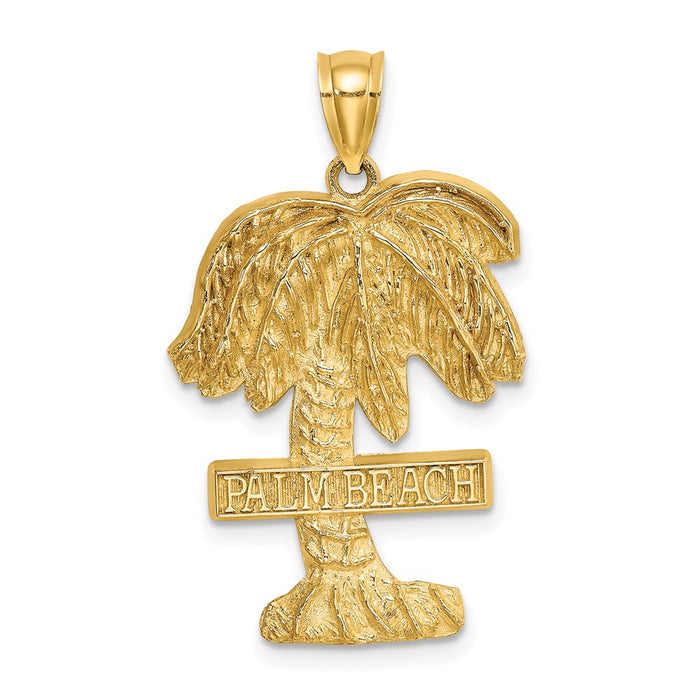 Million Charms 14K Yellow Gold Themed 2-D Palm Beach On Palm Tree Charm