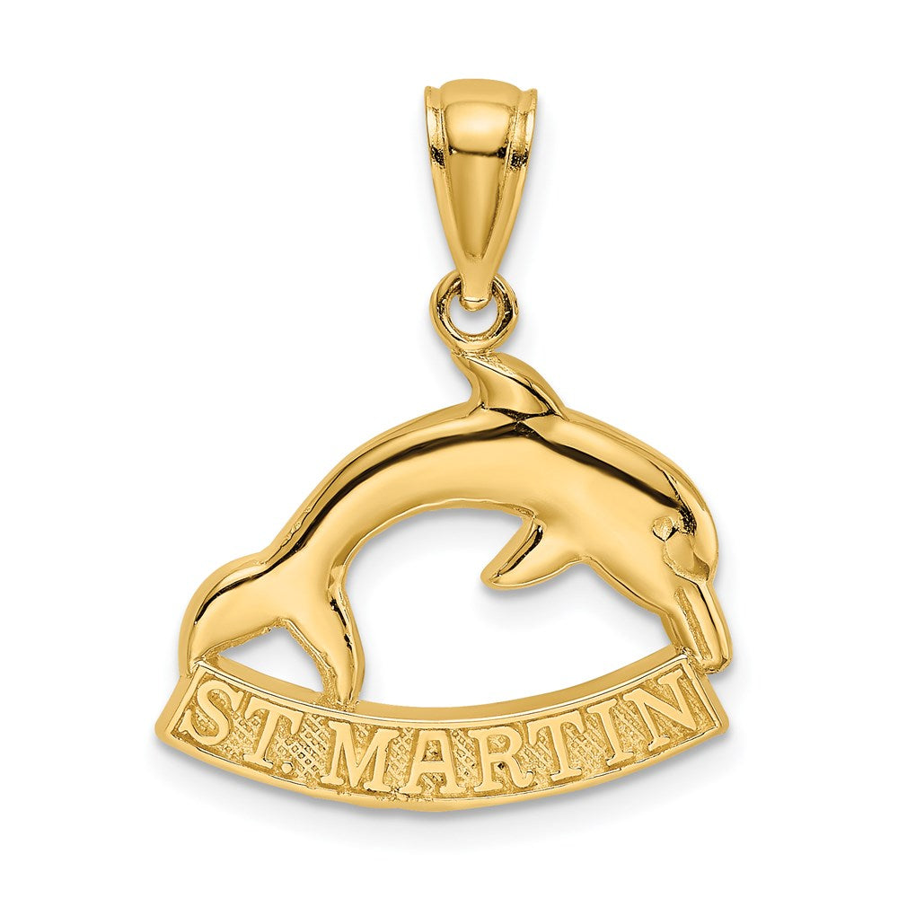 Million Charms 14K Yellow Gold Themed 2-D Religious Saint Martin Under Dolphin Charm