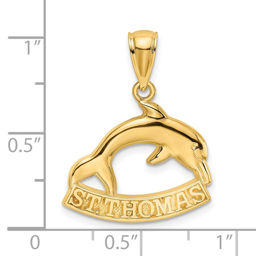 Million Charms 14K Yellow Gold Themed 2-D Religious Saint Thomas Under Dolphin Charm