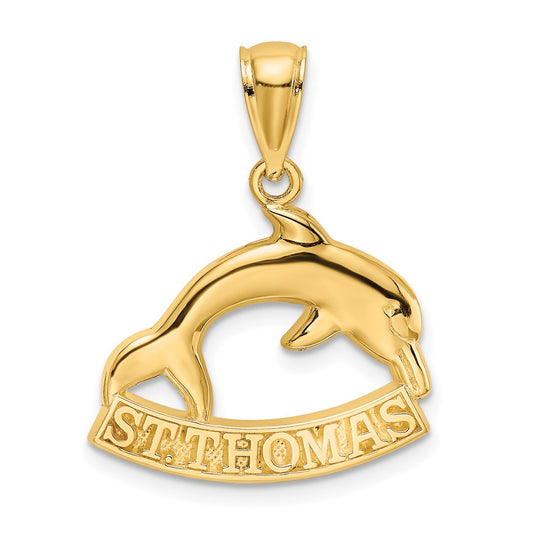 Million Charms 14K Yellow Gold Themed 2-D Religious Saint Thomas Under Dolphin Charm