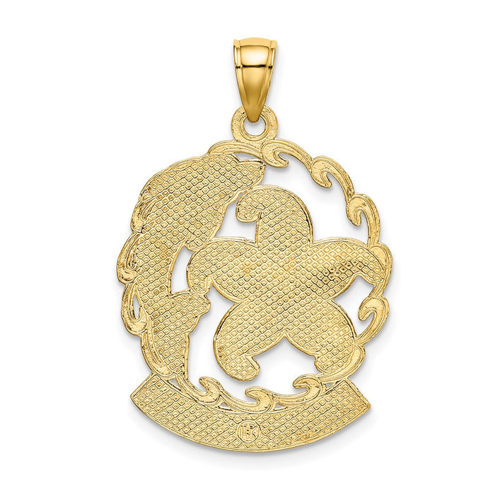 Million Charms 14K Yellow Gold Themed Aruba Under Nautical Starfish & Dolphin In Wave Charm