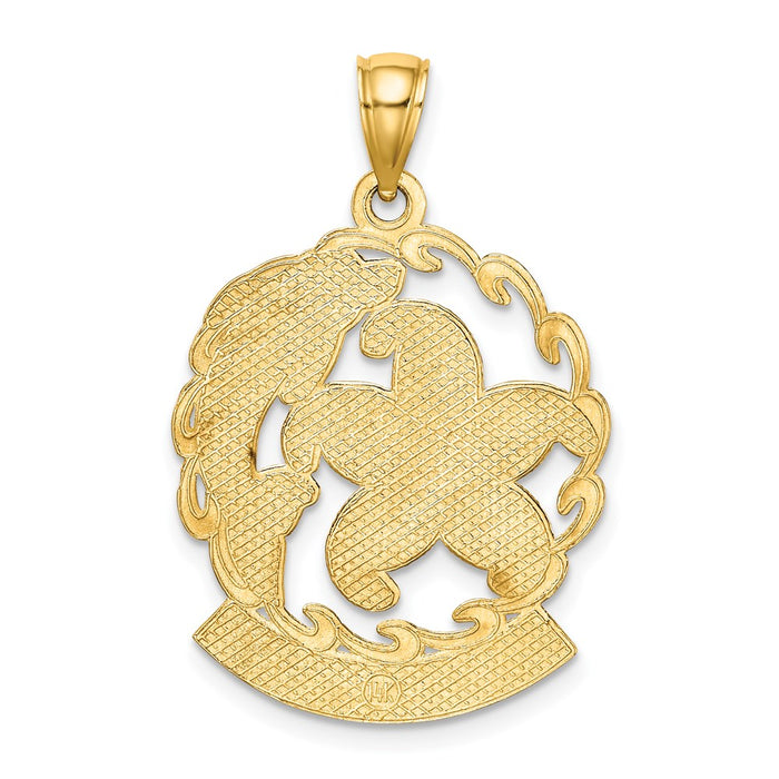 Million Charms 14K Yellow Gold Themed Barbados Under Nautical Starfish & Dolphin In Wave Charm