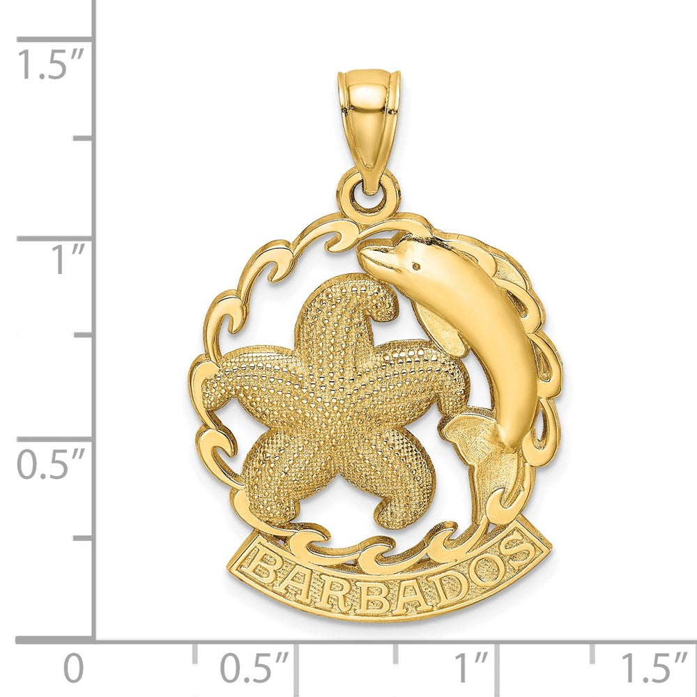 Million Charms 14K Yellow Gold Themed Barbados Under Nautical Starfish & Dolphin In Wave Charm