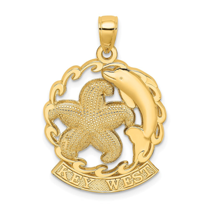 Million Charms 14K Yellow Gold Themed Key West With Nautical Starfish & Dolphin Charm