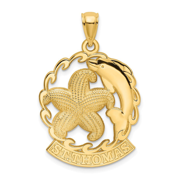 Million Charms 14K Yellow Gold Themed Religious Saint Thomas Under Nautical Starfish & Dolphin In Wave Charm