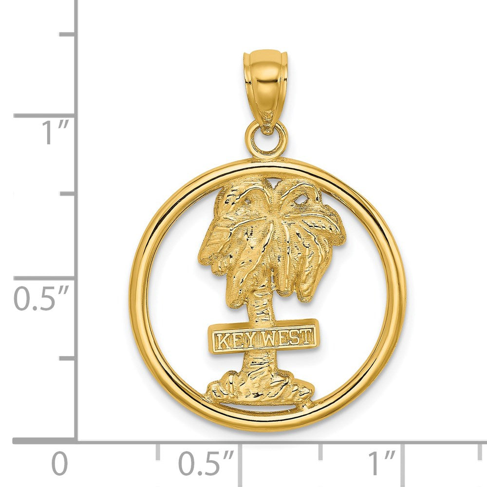Million Charms 14K Yellow Gold Themed Key West On Palm Tree In Round Frame