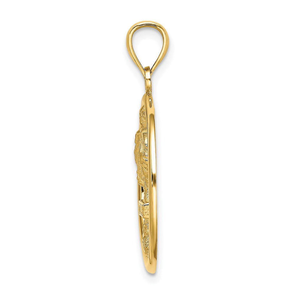 Million Charms 14K Yellow Gold Themed Religious Saint Thomas On Palm Tree In Round Charm