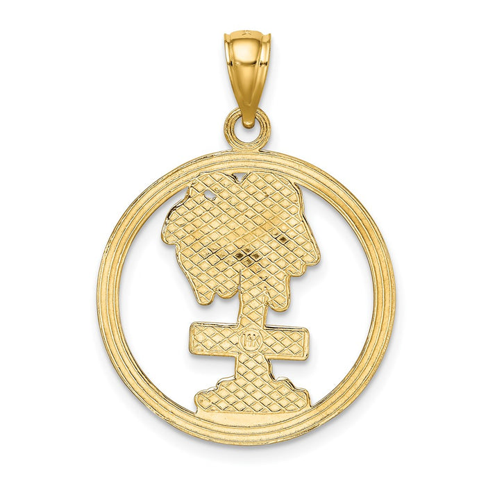 Million Charms 14K Yellow Gold Themed Religious Saint Thomas On Palm Tree In Round Charm