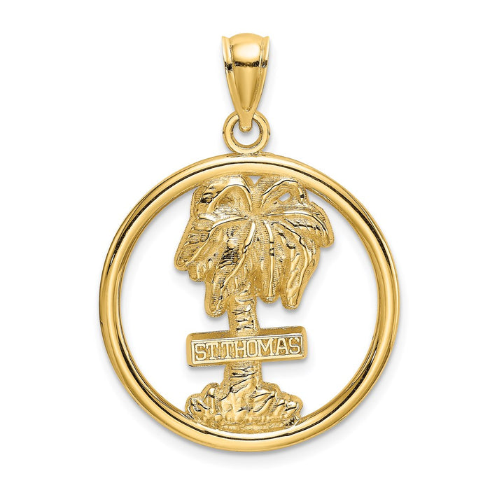 Million Charms 14K Yellow Gold Themed Religious Saint Thomas On Palm Tree In Round Charm