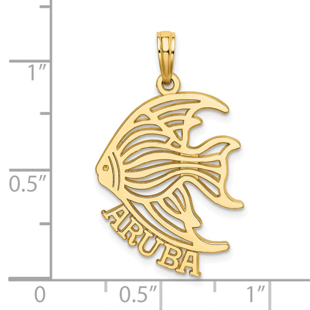 Million Charms 14K Yellow Gold Themed Polished & Cut-Out Aruba Under Angelfish Charm