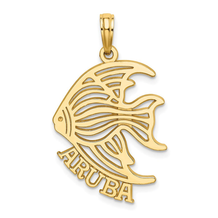 Million Charms 14K Yellow Gold Themed Polished & Cut-Out Aruba Under Angelfish Charm