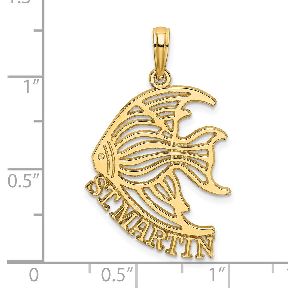 Million Charms 14K Yellow Gold Themed Polished Religious Saint Martin Under Angelfish Charm