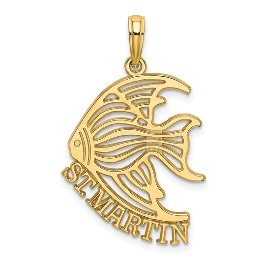 Million Charms 14K Yellow Gold Themed Polished Religious Saint Martin Under Angelfish Charm