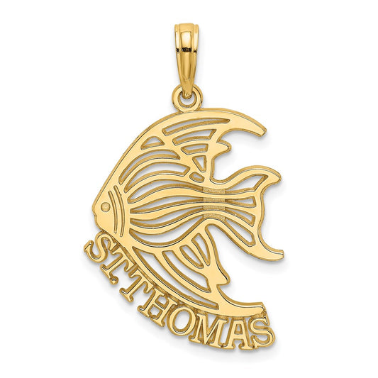 Million Charms 14K Yellow Gold Themed Polished Religious Saint Thomas Under Angelfish Charm