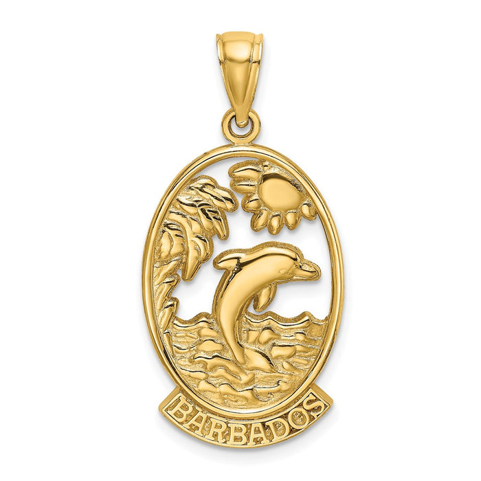 Million Charms 14K Yellow Gold Themed Barbados With Dolphin & Sunset In Frame Charm
