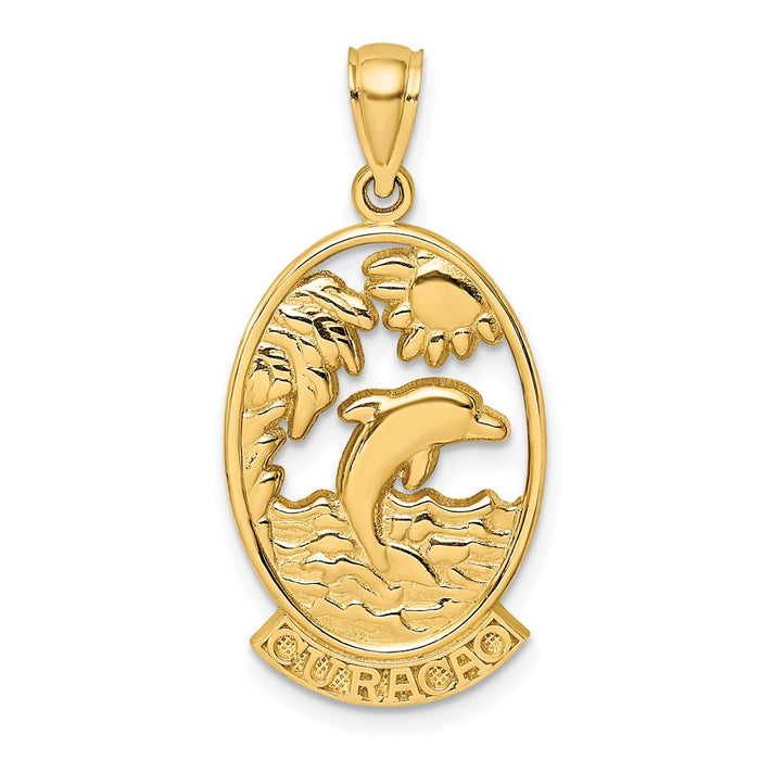 Million Charms 14K Yellow Gold Themed Curacao With Dolphin & Sunset Charm