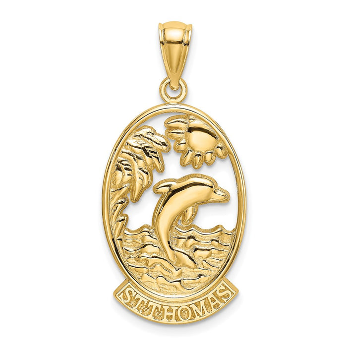 Million Charms 14K Yellow Gold Themed Religious Saint Thomas With Dolphin & Sunset Scene Charm