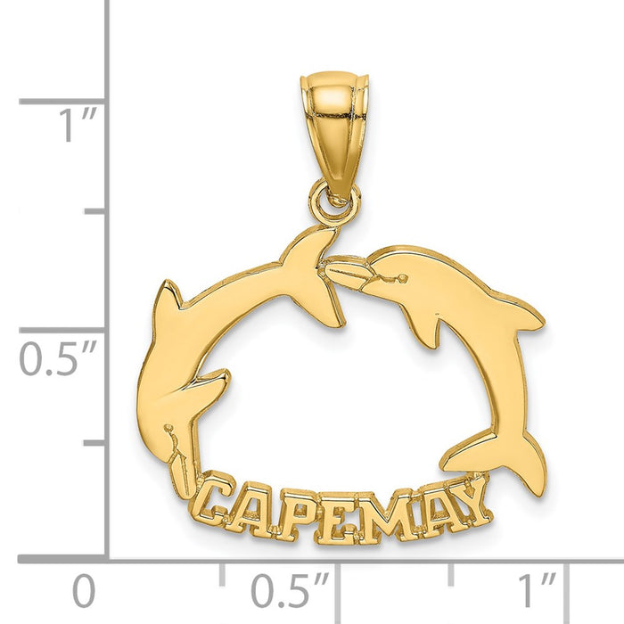 Million Charms 14K Yellow Gold Themed Cape May With Double Jumping Dolphin Charm