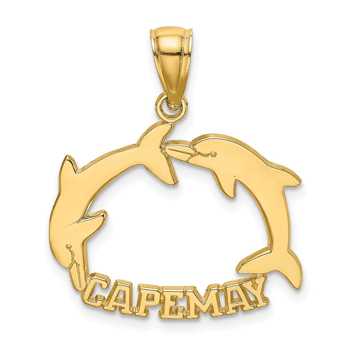 Million Charms 14K Yellow Gold Themed Cape May With Double Jumping Dolphin Charm