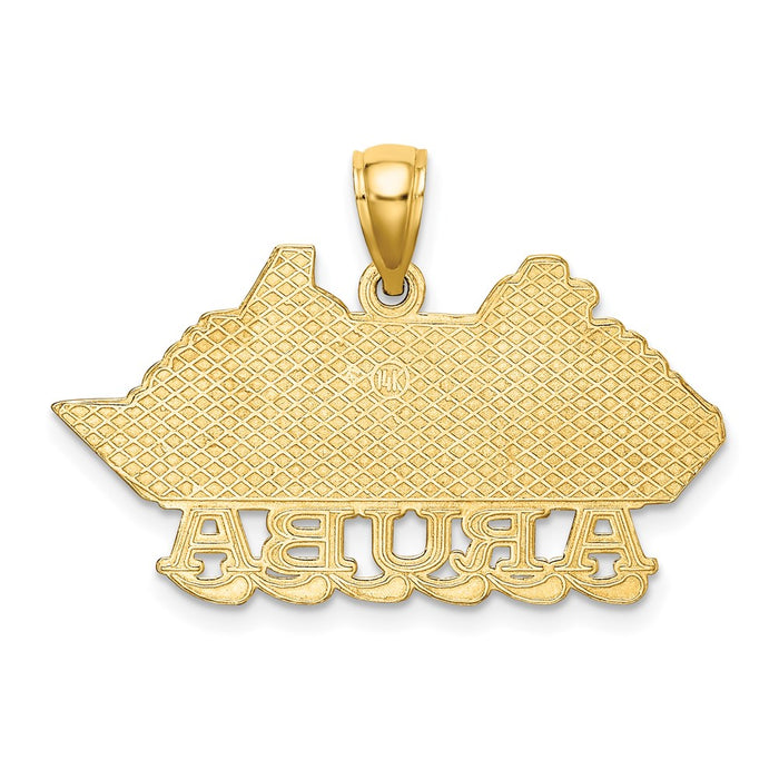 Million Charms 14K Yellow Gold Themed Polished & 2-D Aruba Cruise Ship With Wave Charm