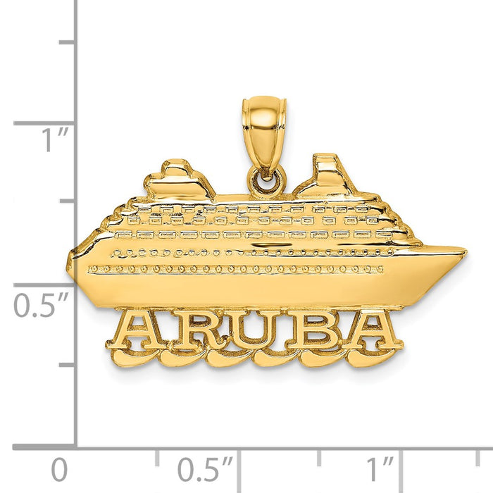 Million Charms 14K Yellow Gold Themed Polished & 2-D Aruba Cruise Ship With Wave Charm