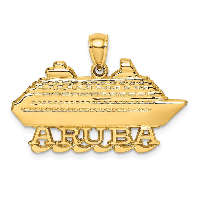 Million Charms 14K Yellow Gold Themed Polished & 2-D Aruba Cruise Ship With Wave Charm