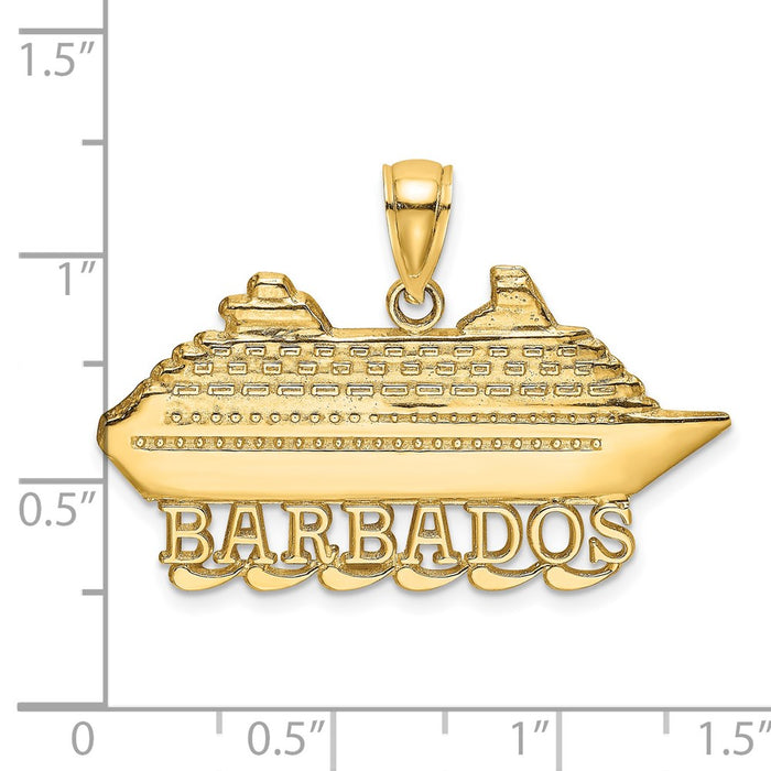 Million Charms 14K Yellow Gold Themed Polished & 2-D Barbados Cruise Ship Charm