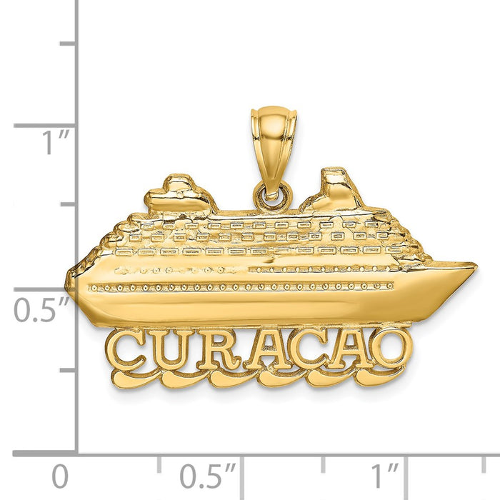 Million Charms 14K Yellow Gold Themed 2-D & Polished Curacao Cruise Ship Charm