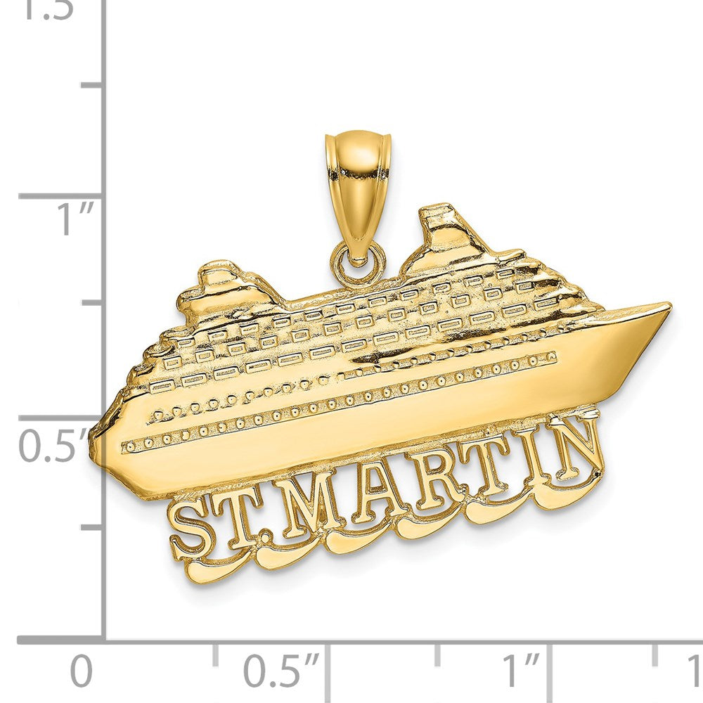 Million Charms 14K Yellow Gold Themed 2-D Polished Religious Saint Martin Cruise Ship With Waves Charm