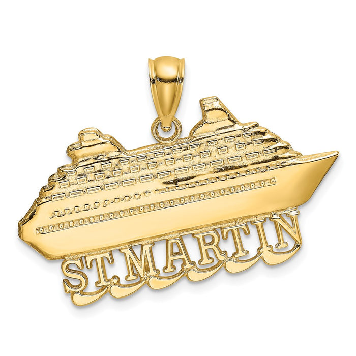 Million Charms 14K Yellow Gold Themed 2-D Polished Religious Saint Martin Cruise Ship With Waves Charm