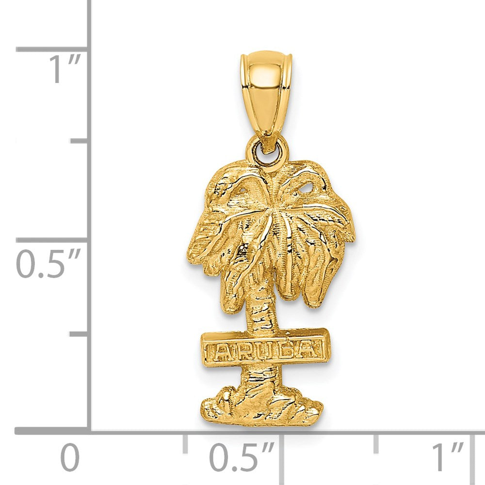 Million Charms 14K Yellow Gold Themed Aruba On Palm Tree / 2-D