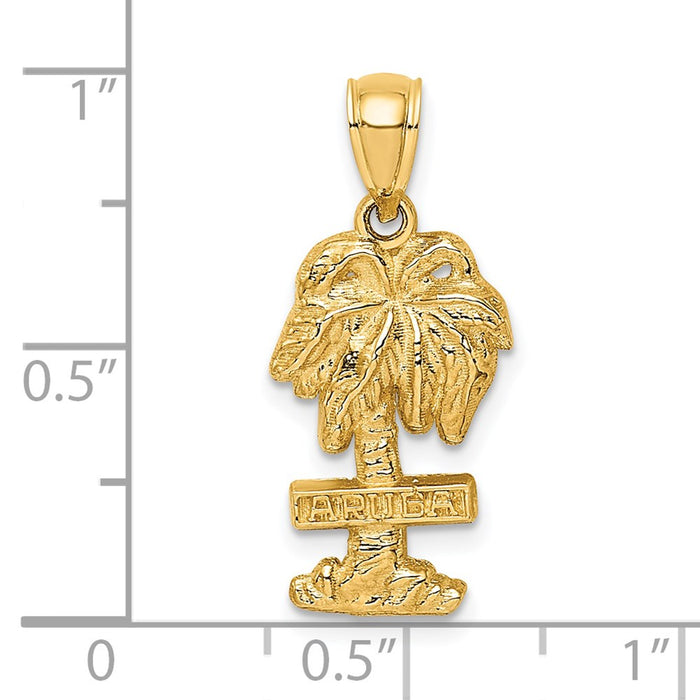 Million Charms 14K Yellow Gold Themed Aruba On Palm Tree / 2-D