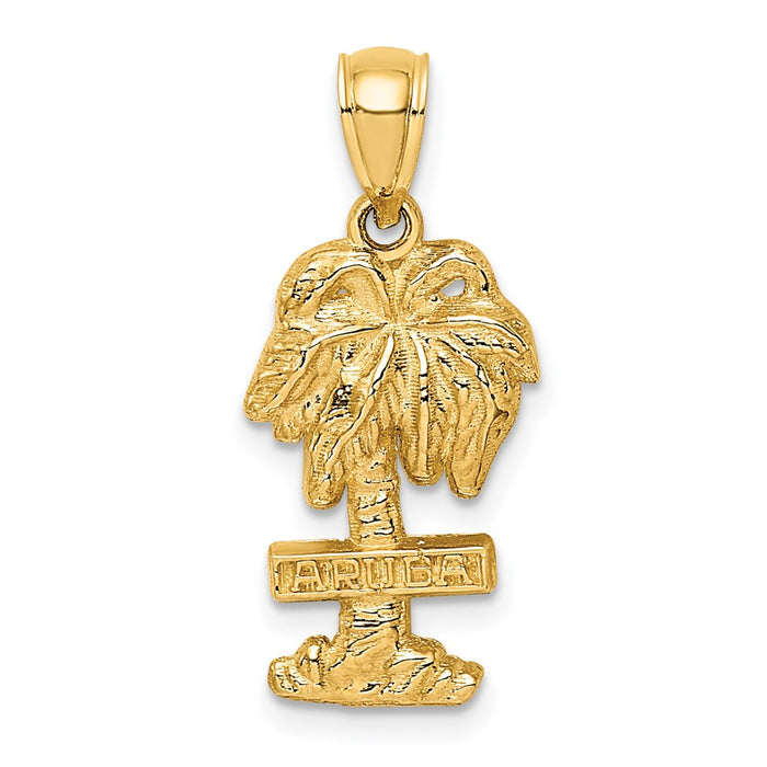 Million Charms 14K Yellow Gold Themed Aruba On Palm Tree / 2-D