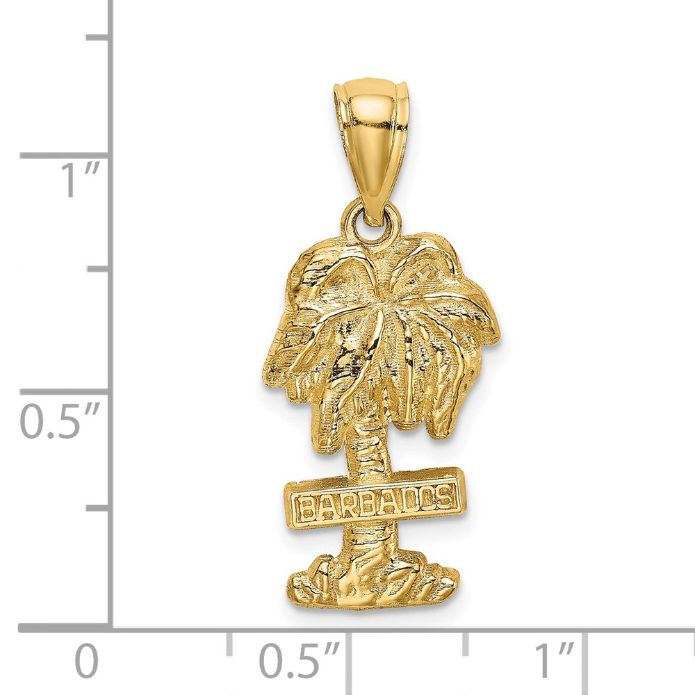 Million Charms 14K Yellow Gold Themed 2-D Barbados On Palm Tree Charm