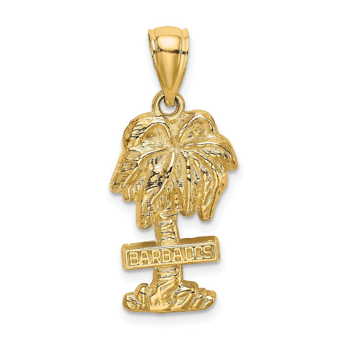 Million Charms 14K Yellow Gold Themed 2-D Barbados On Palm Tree Charm