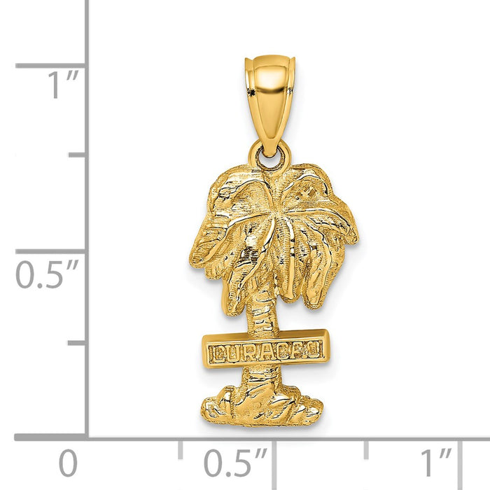 Million Charms 14K Yellow Gold Themed 2-D Curacao On Palm Tree Charm