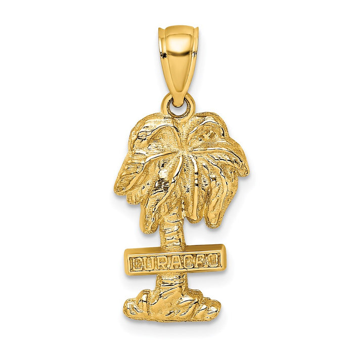 Million Charms 14K Yellow Gold Themed 2-D Curacao On Palm Tree Charm