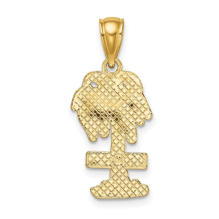 Million Charms 14K Yellow Gold Themed 2-D Religious Saint Croix On Palm Tree Charm