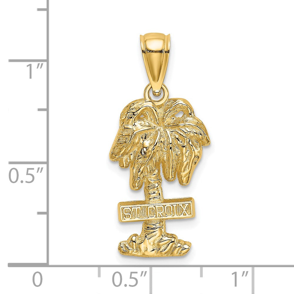 Million Charms 14K Yellow Gold Themed 2-D Religious Saint Croix On Palm Tree Charm