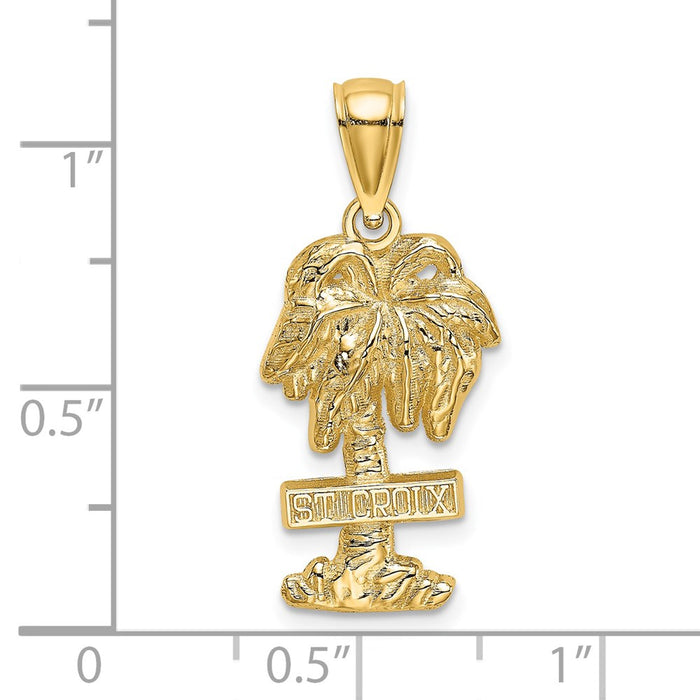 Million Charms 14K Yellow Gold Themed 2-D Religious Saint Croix On Palm Tree Charm