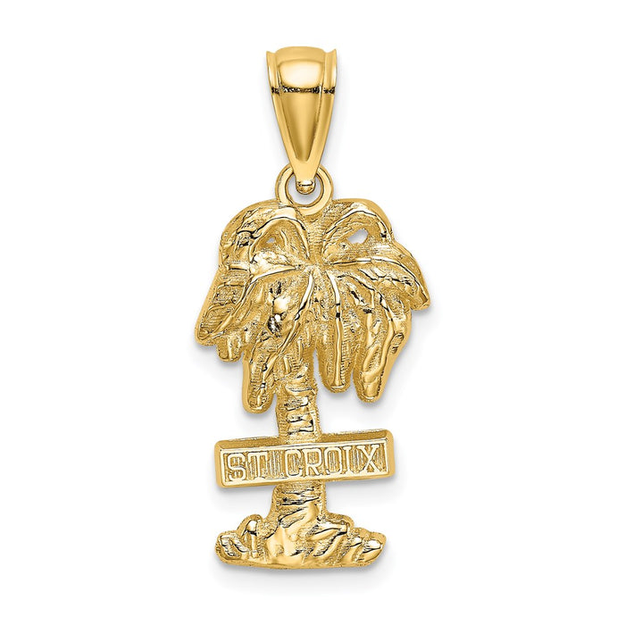 Million Charms 14K Yellow Gold Themed 2-D Religious Saint Croix On Palm Tree Charm