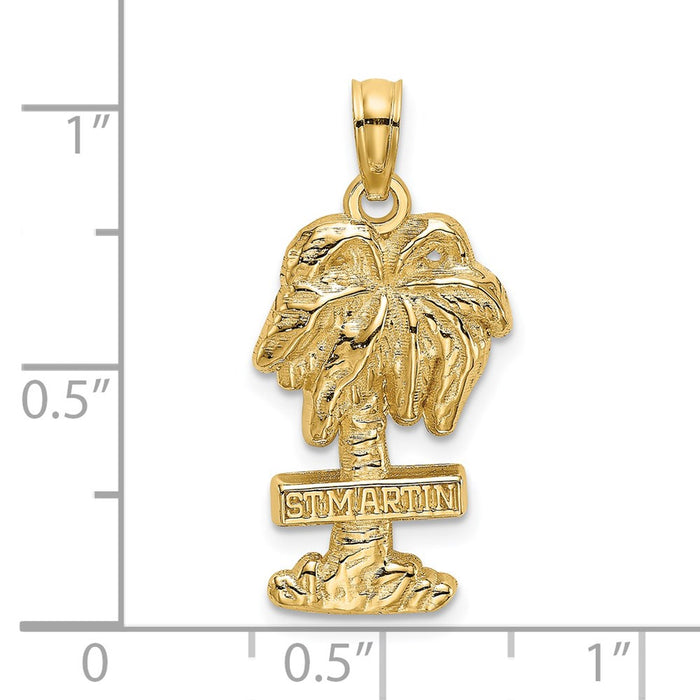 Million Charms 14K Yellow Gold Themed 2-D Religious Saint Martin On Palm Tree Charm