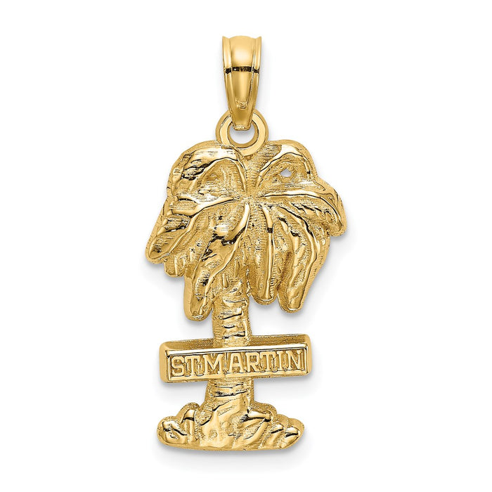 Million Charms 14K Yellow Gold Themed 2-D Religious Saint Martin On Palm Tree Charm