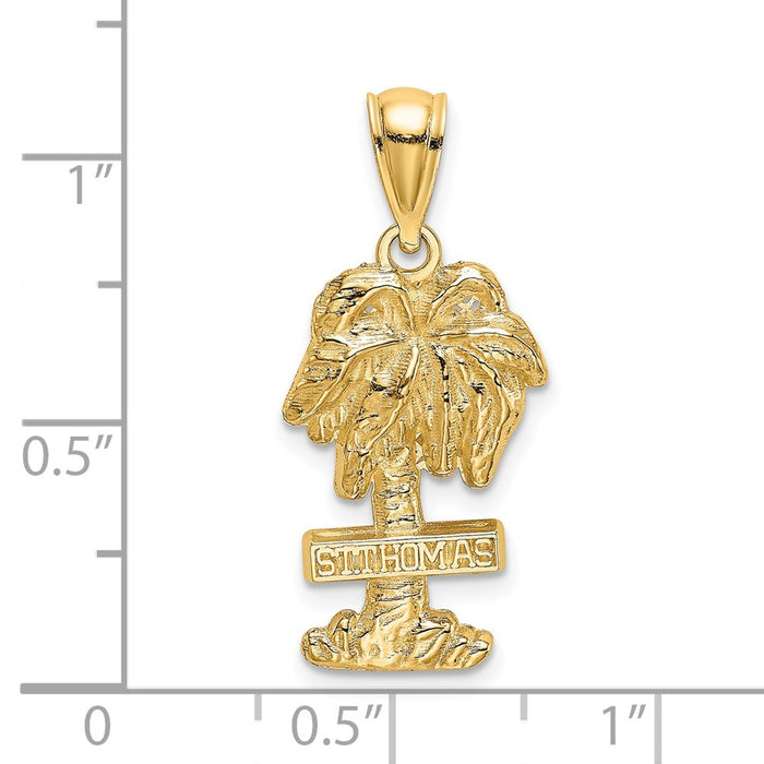 Million Charms 14K Yellow Gold Themed 2-D Religious Saint Thomas On Palm Tree Charm