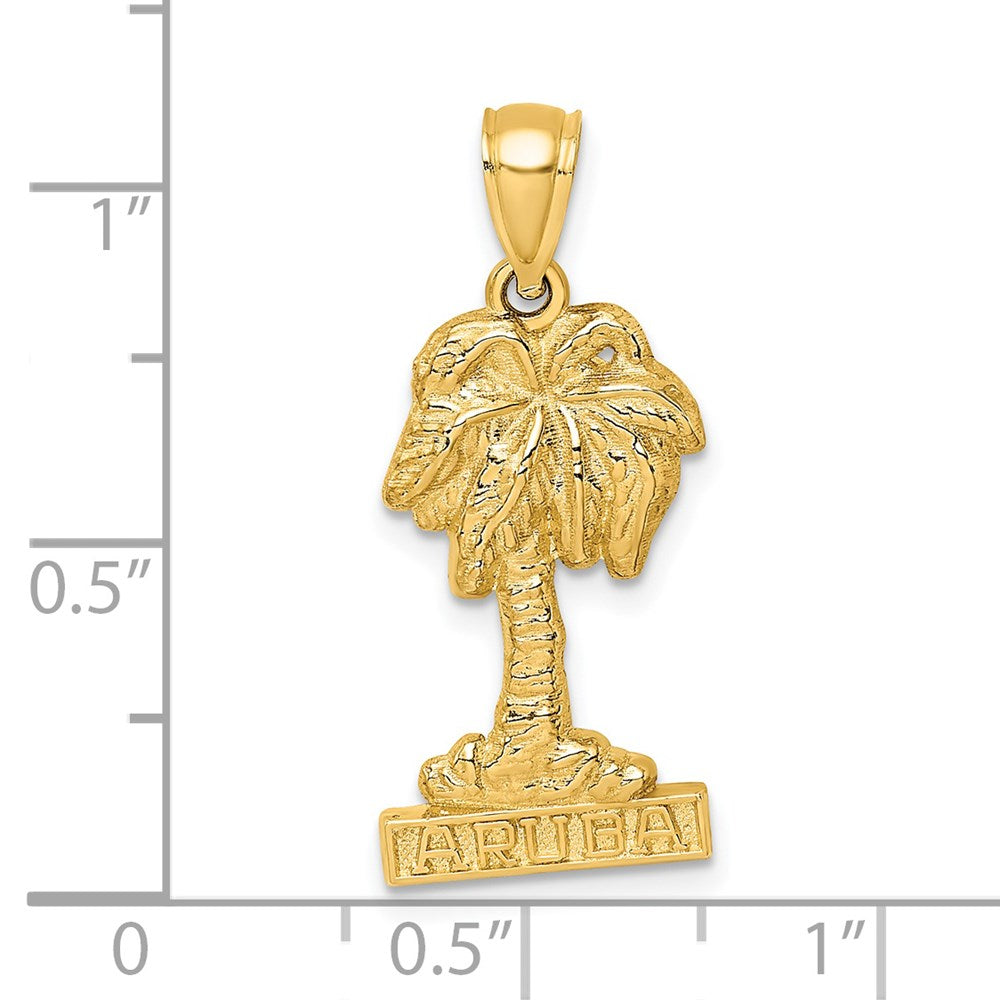 Million Charms 14K Yellow Gold Themed 2-D Aruba Under Palm Tree Charm