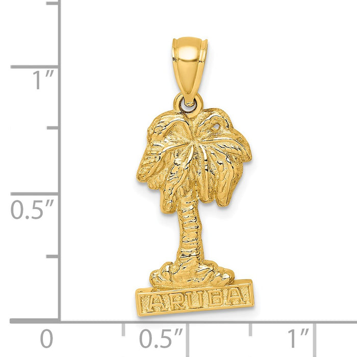 Million Charms 14K Yellow Gold Themed 2-D Aruba Under Palm Tree Charm