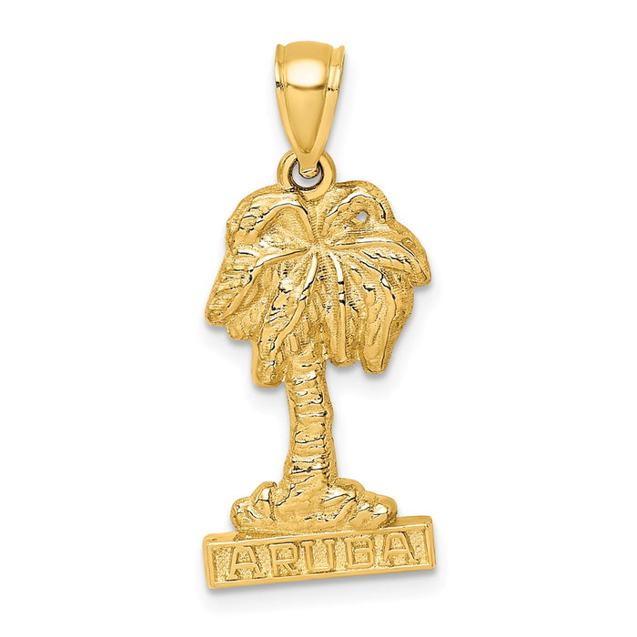 Million Charms 14K Yellow Gold Themed 2-D Aruba Under Palm Tree Charm